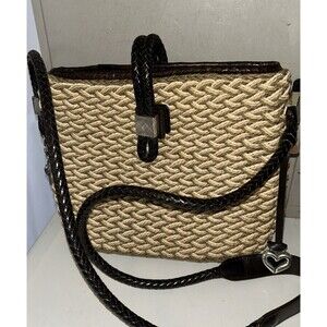 Brighton Crossbody Purse Shoulder Bag Woven Leather Braided Strap Charms